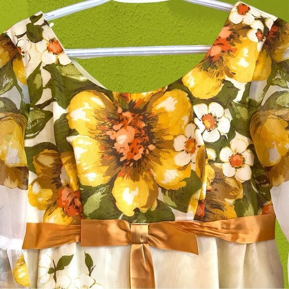 60s vintage Nu-Mode chiffon empire waist gown floral - Picture 6 of 16